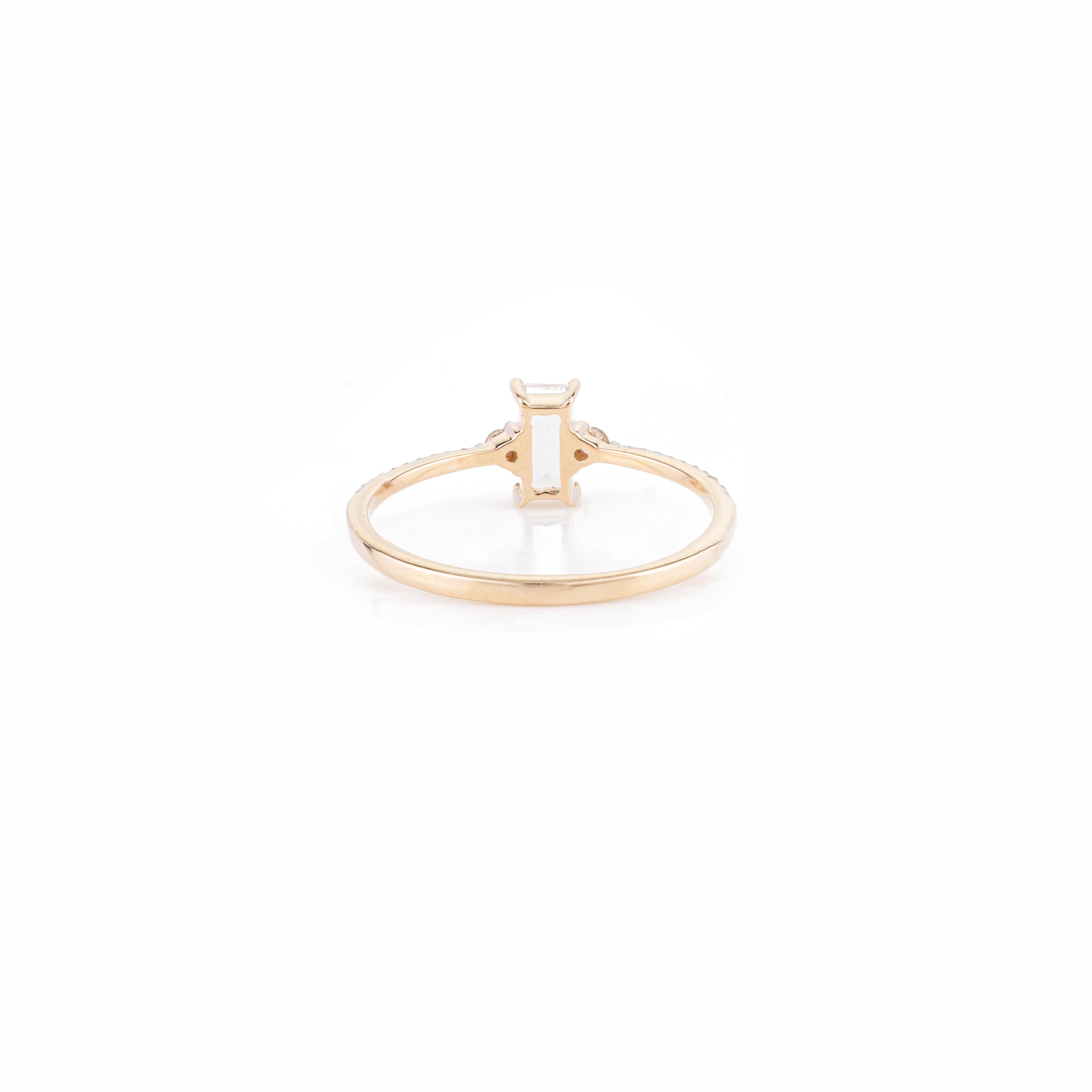 For Sale:  Dainty Baguette Cut Moonstone and Diamond Ring for Her in 14k Solid Yellow Gold 7