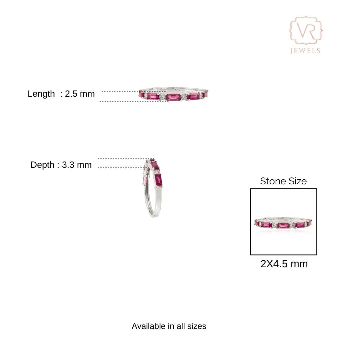 Dainty Baguette Ruby & Diamond Stackable Half Ete… - image 10