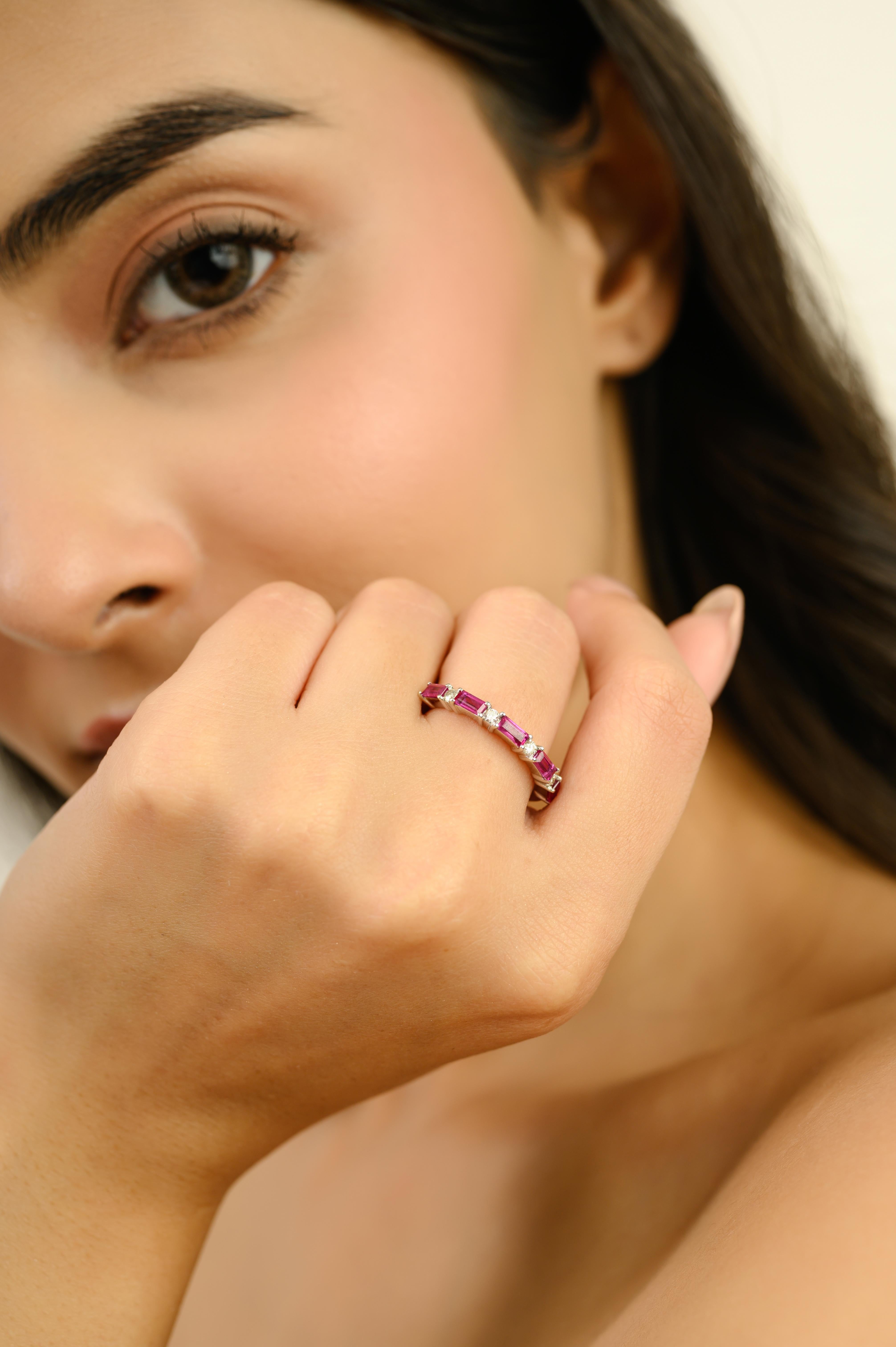 Dainty Baguette Ruby & Diamond Stackable Half Ete… - image 4