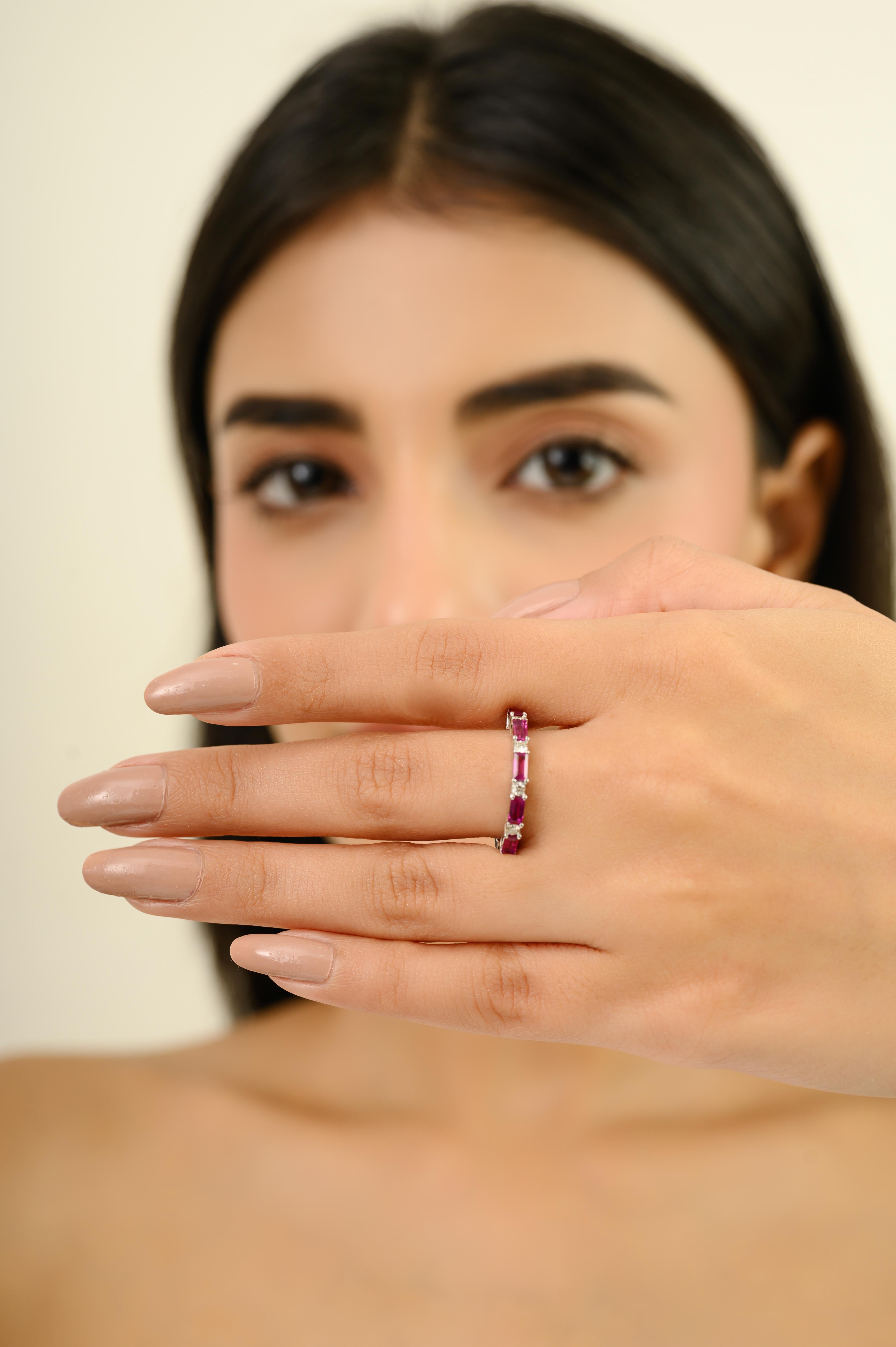 Dainty Baguette Ruby & Diamond Stackable Half Ete… - image 6