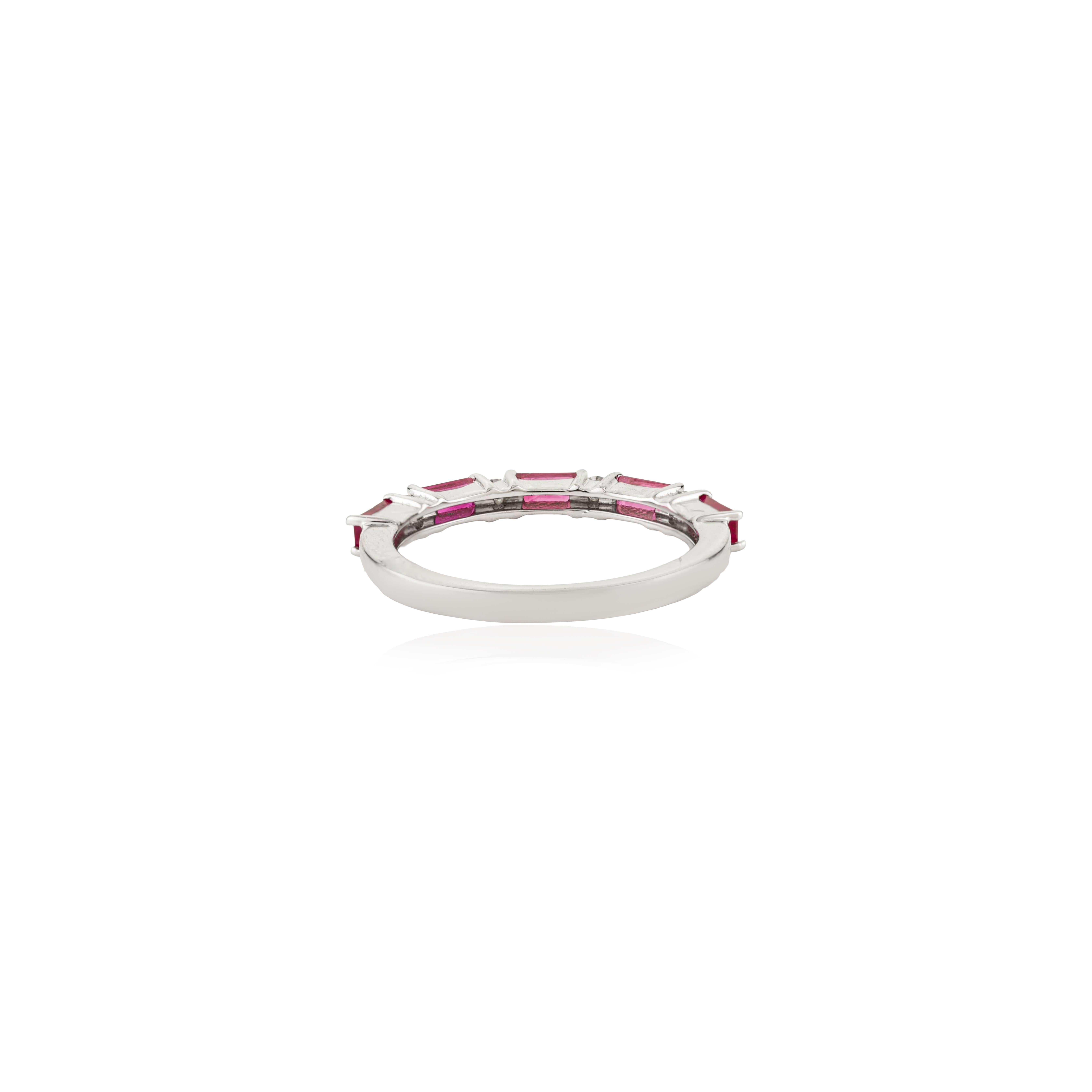 Dainty Baguette Ruby & Diamond Stackable Half Ete… - image 7