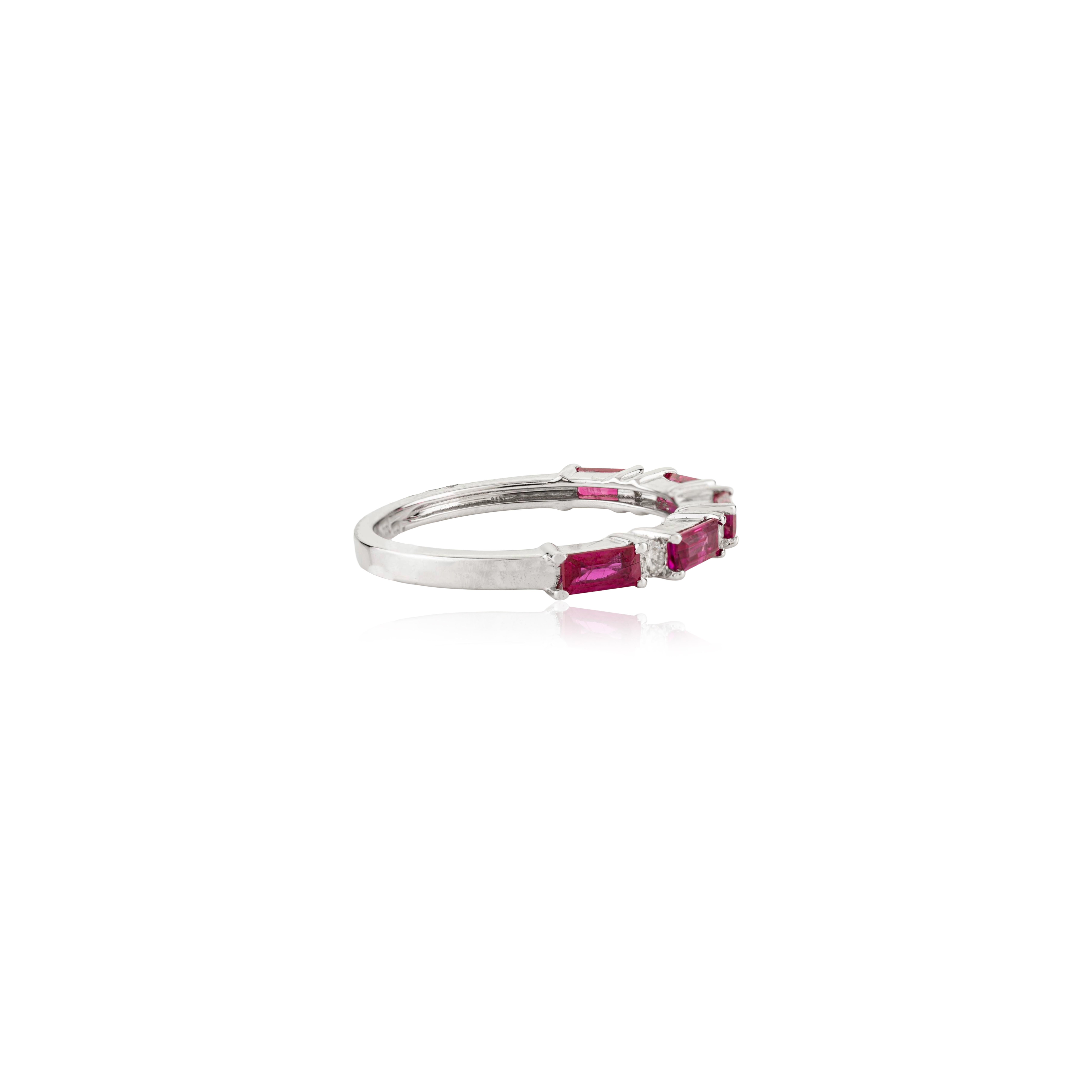 Dainty Baguette Ruby & Diamond Stackable Half Ete… - image 9