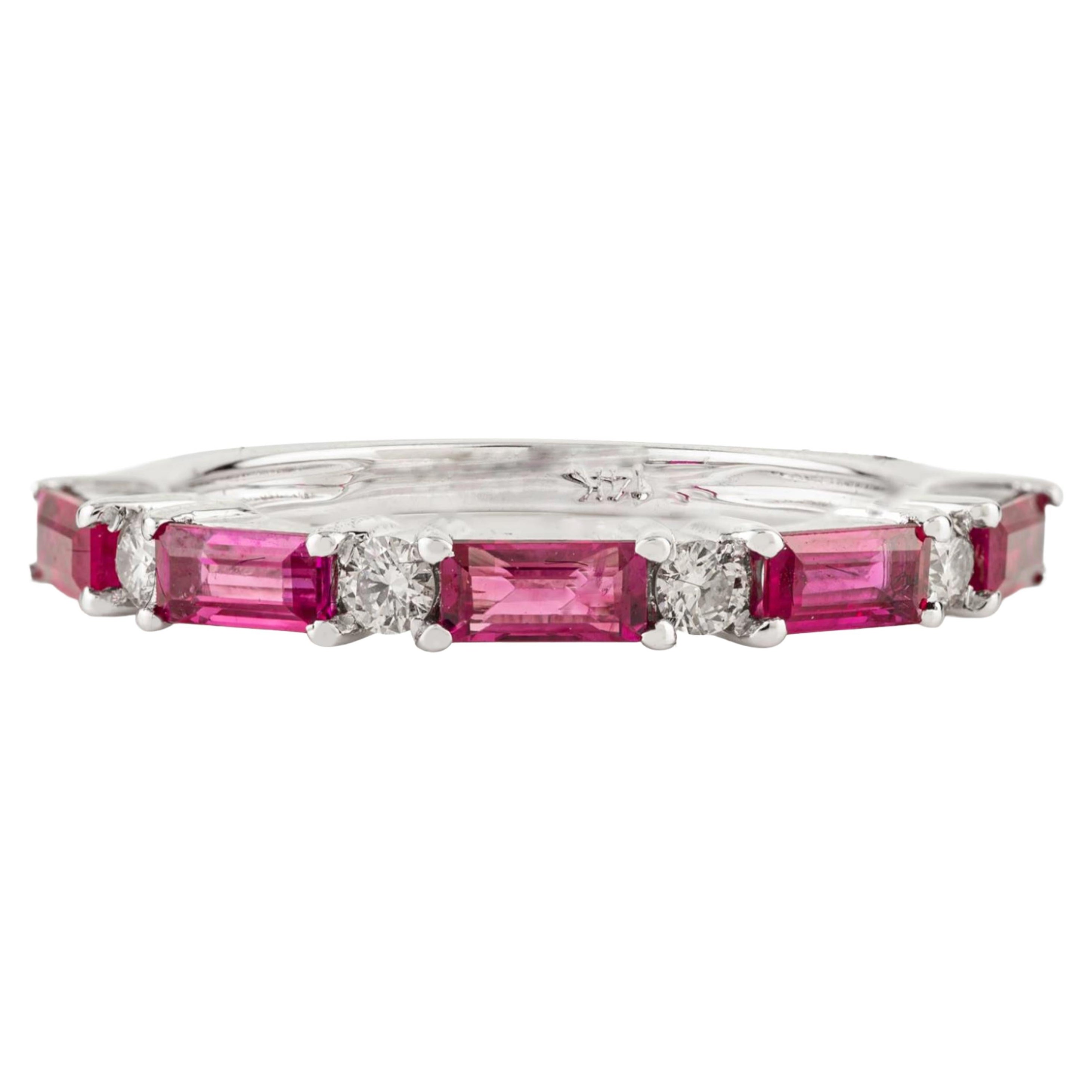 Dainty Baguette Ruby & Diamond Stackable Half Ete… - image 1