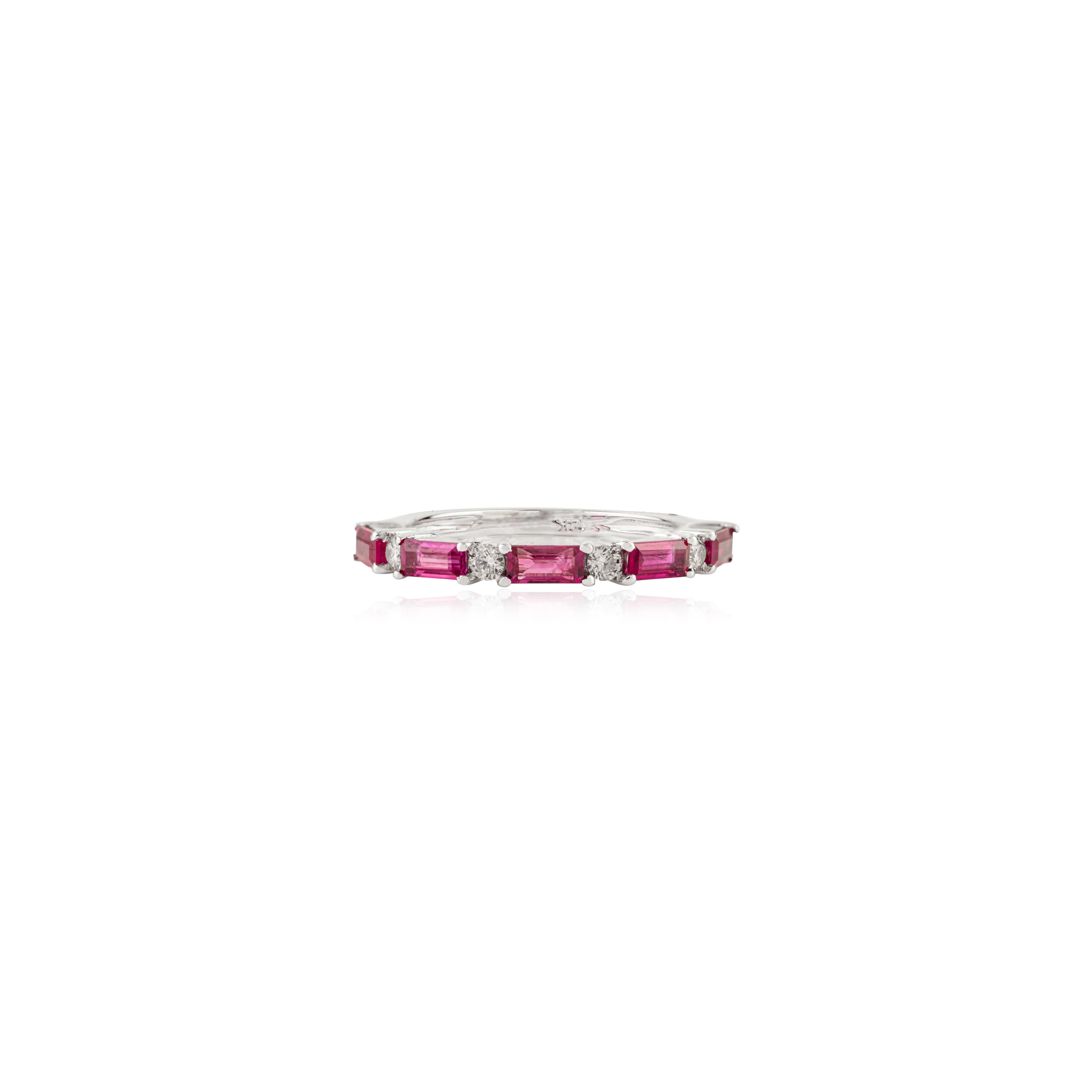 Dainty Baguette Ruby
Diamond Stackable Half Eternity Ring in 14K White Gold