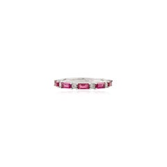 Dainty Baguette Ruby
Diamond Stackable Half Eternity Ring in 14K White Gold