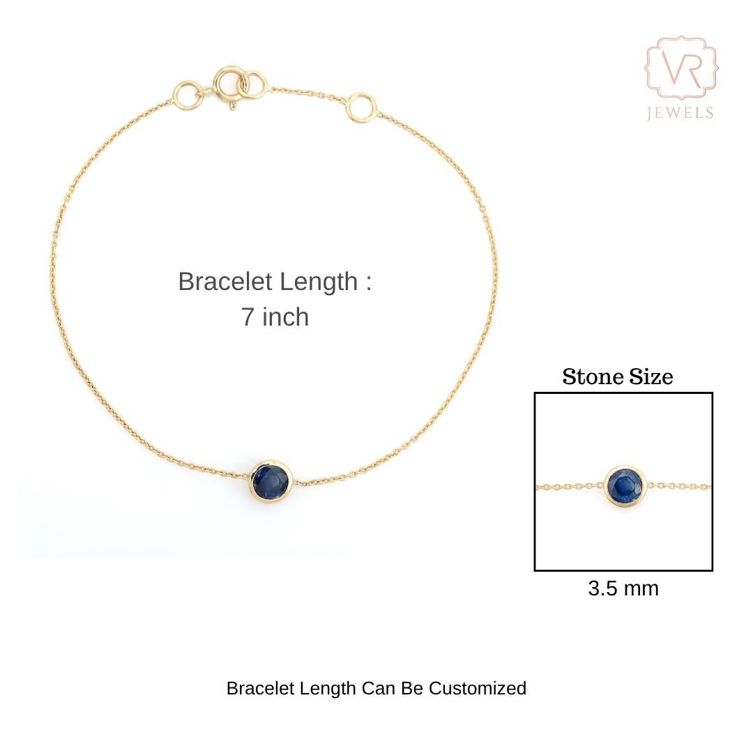 Bracelet en or jaune 14K serti de saphirs bleus ronds et délicats en vente 4