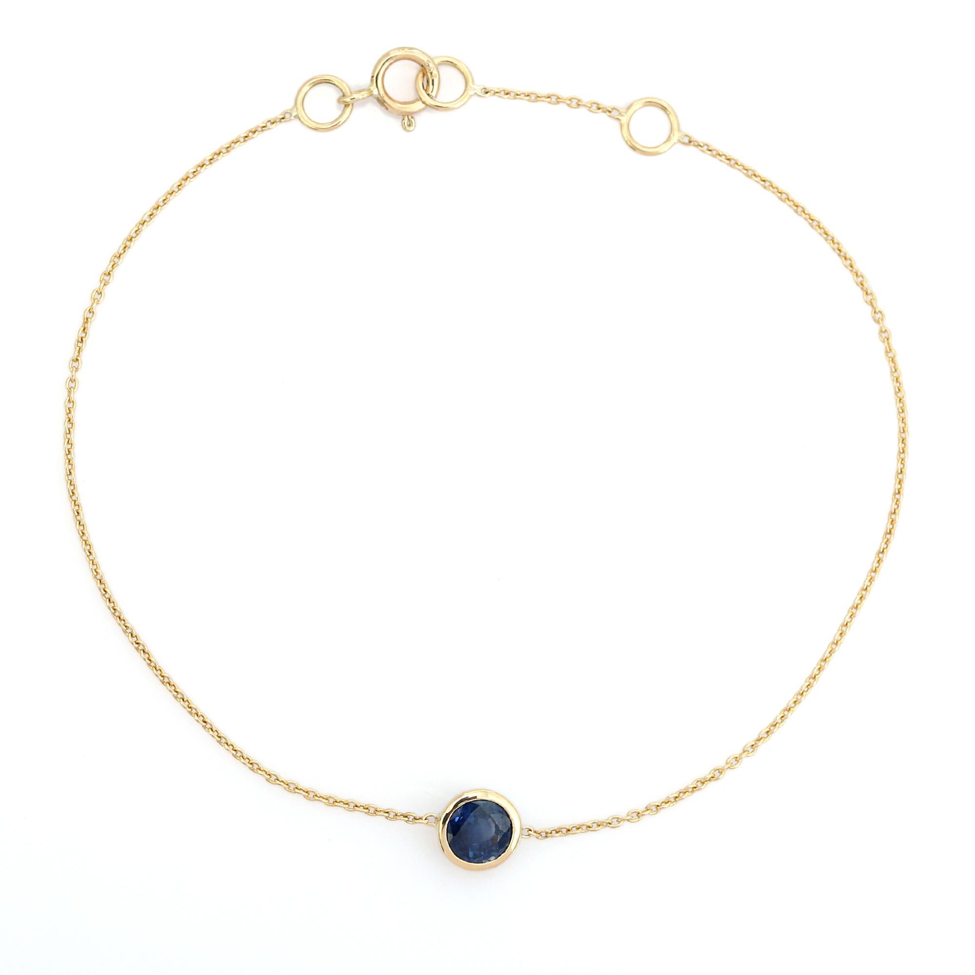 Moderno Bracciale a catena con zaffiri blu rotondi incastonati in oro giallo 14 carati in vendita