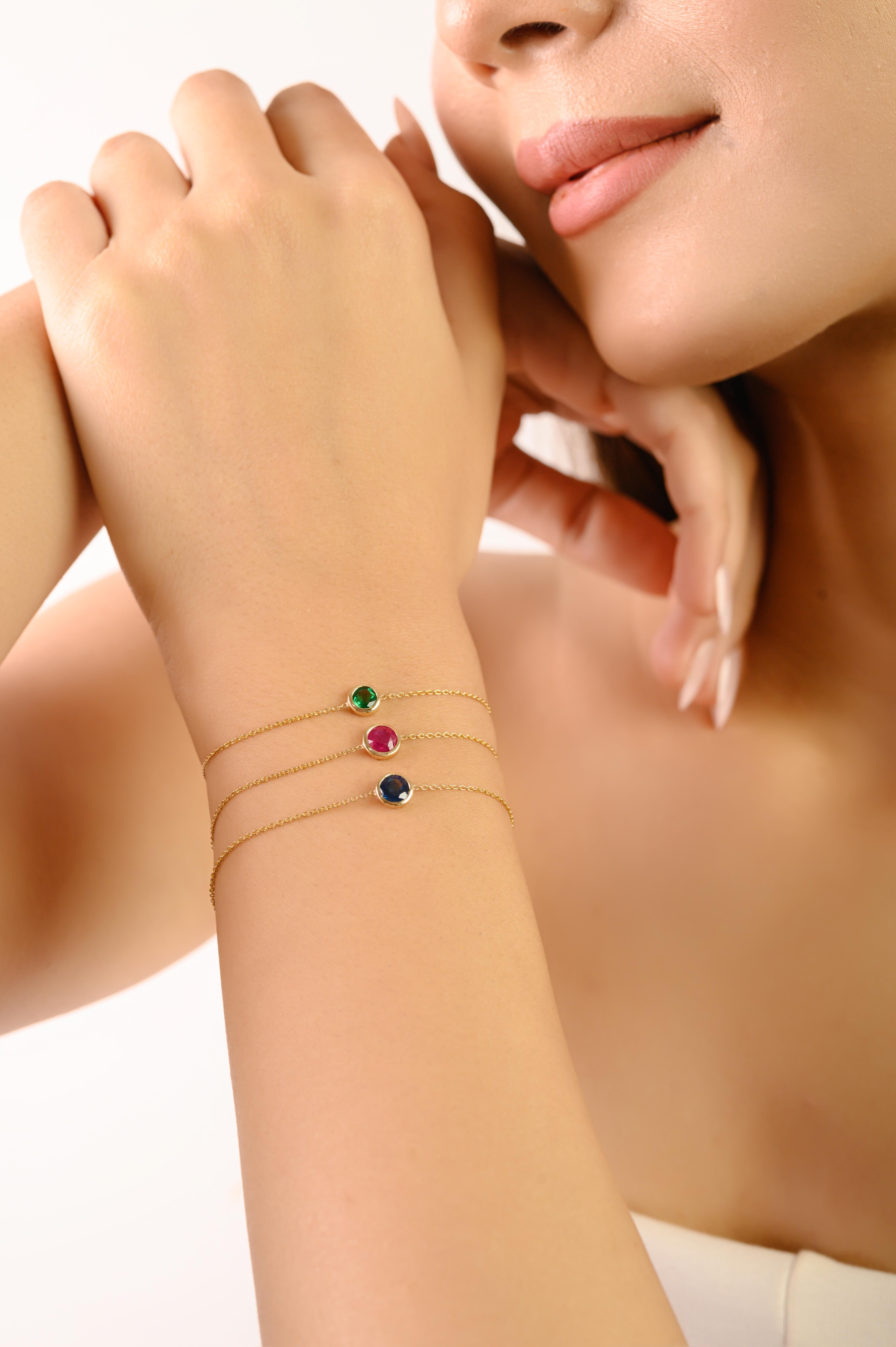 Bracelet en or jaune 14K serti de saphirs bleus ronds et délicats Pour femmes en vente