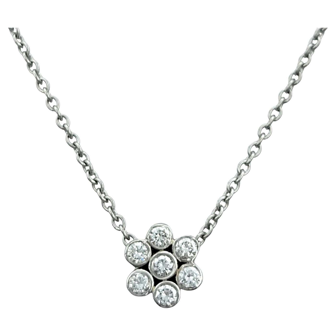 Dainty Bezel Set Round Diamond Flower Pendant Necklace in Polished ...
