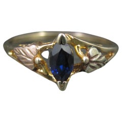 Dainty Black Hills Gold Marquise Cut Sapphire Ring Size 8