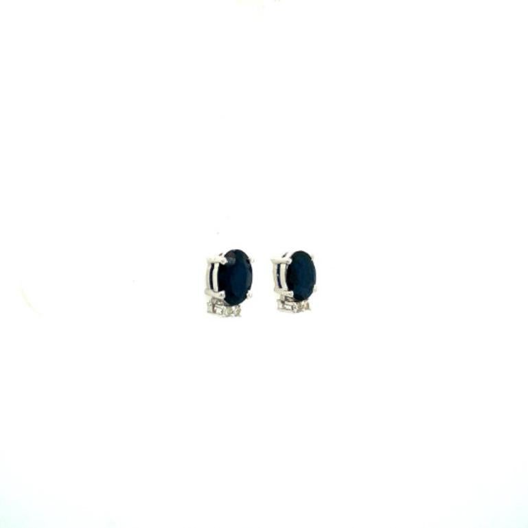 Art Deco Genuine Blue Sapphire Diamond Stud Earrings in 925 Sterling Silver For Sale