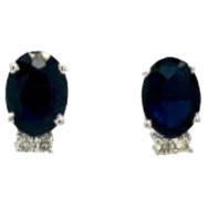 Genuine Blue Sapphire Diamond Stud Earrings in 925 Sterling Silver For Sale