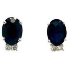 Genuine Blue Sapphire Diamond Stud Earrings in 925 Sterling Silver
