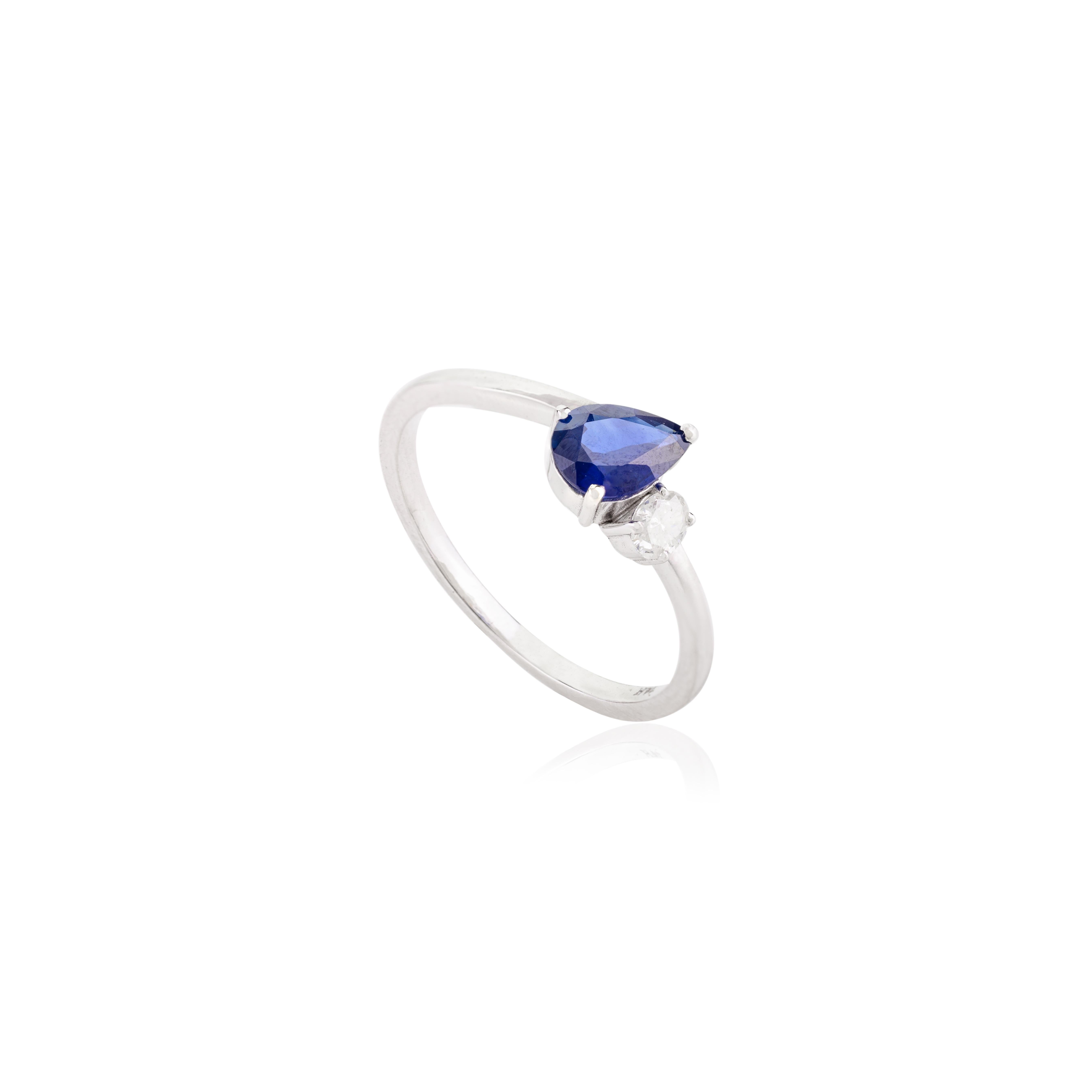 For Sale:  Genuine Blue Sapphire Diamond Two Stone Ring in 14k Solid White Gold 3