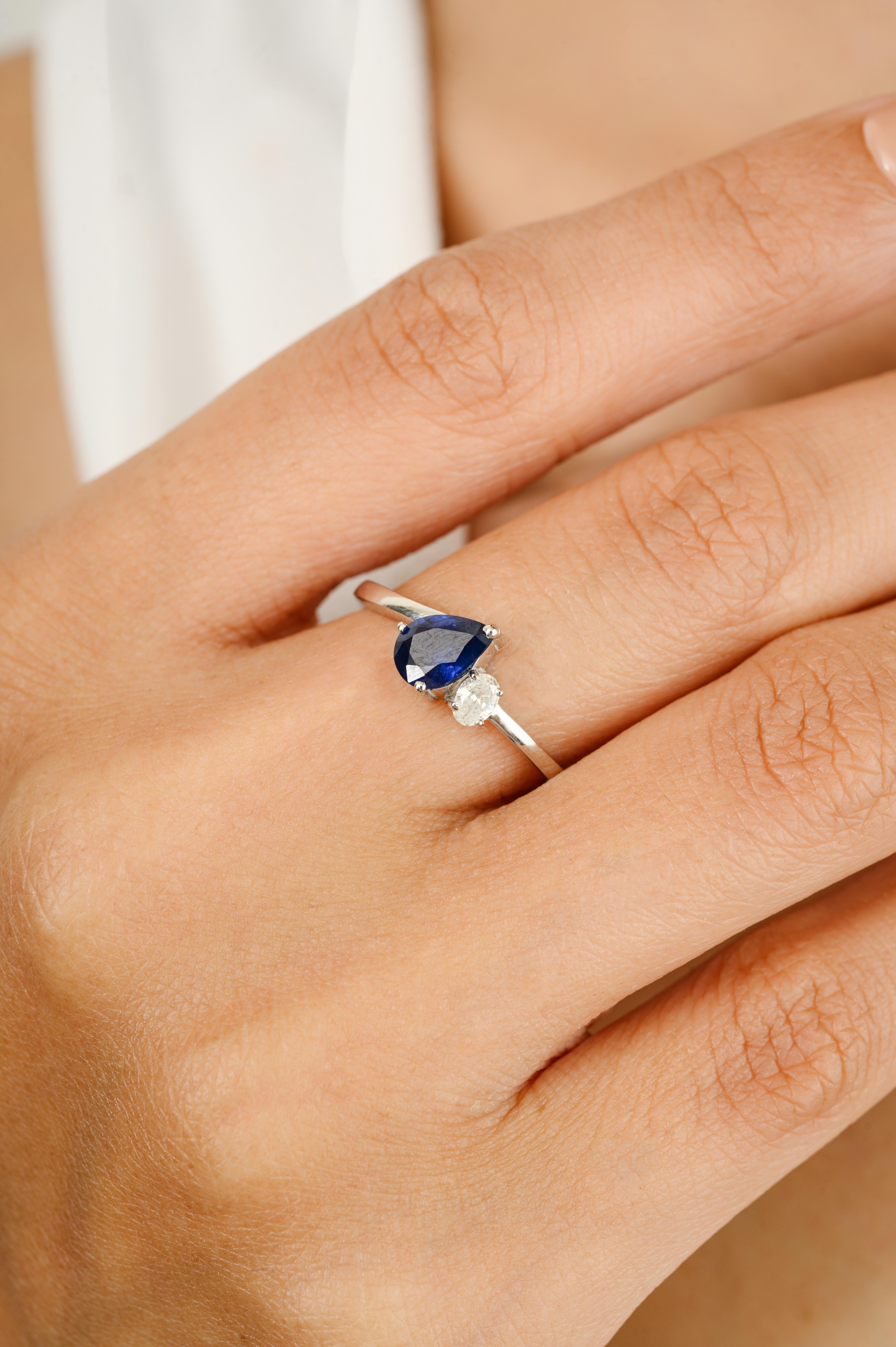 For Sale:  Genuine Blue Sapphire Diamond Two Stone Ring in 14k Solid White Gold 4