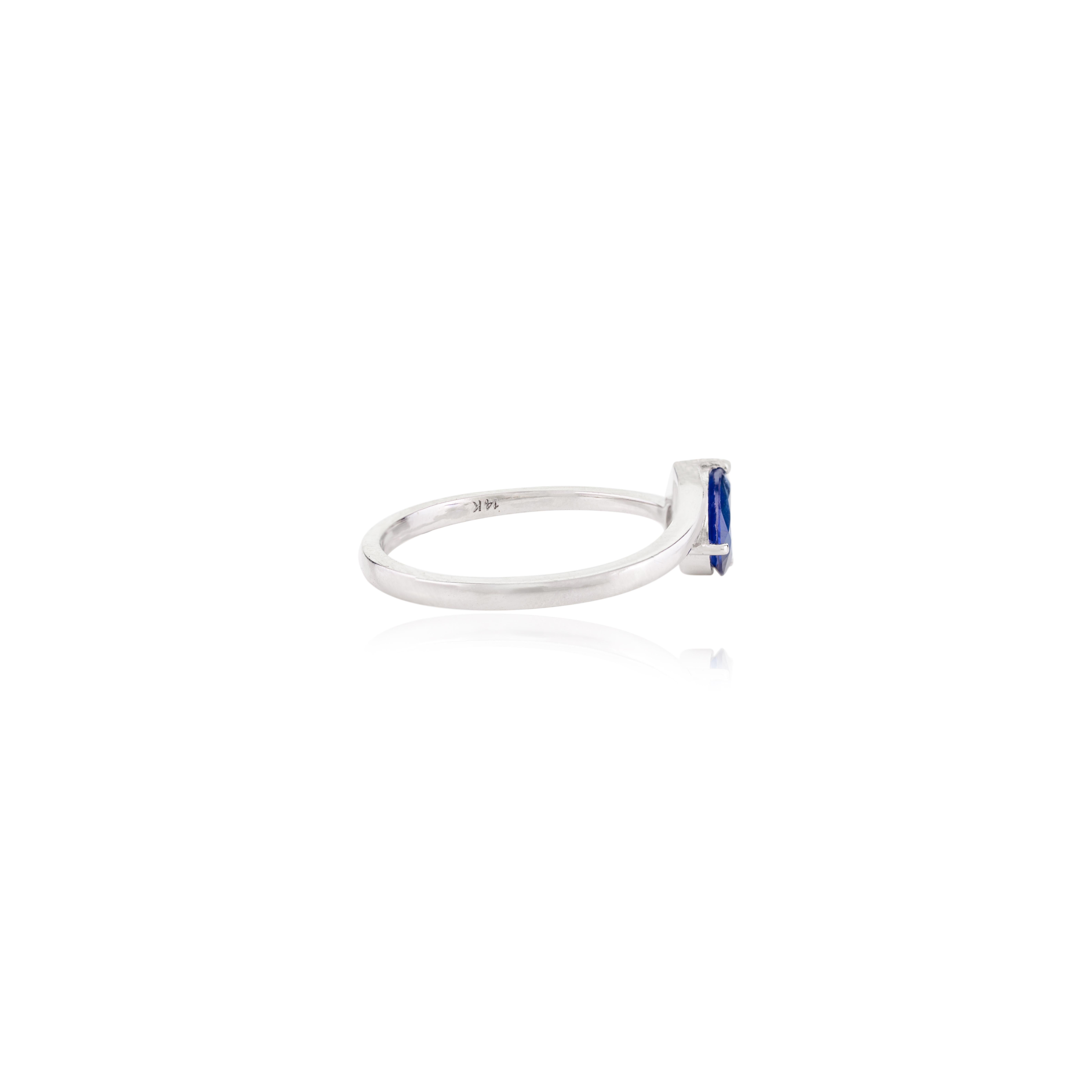 For Sale:  Genuine Blue Sapphire Diamond Two Stone Ring in 14k Solid White Gold 7