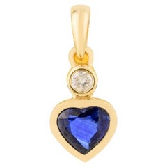 Colgante Corazón Zafiro Azul y Diamante Oro Amarillo 18k Regalo de Novia