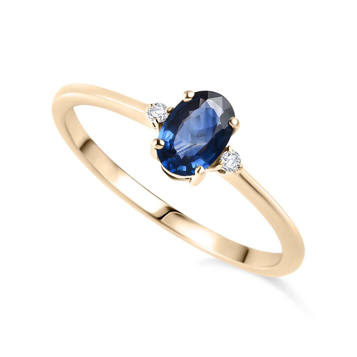 For Sale:  Dainty Blue Sapphire Diamond Ring for Her Made in 14k Solid Yellow Gold 3