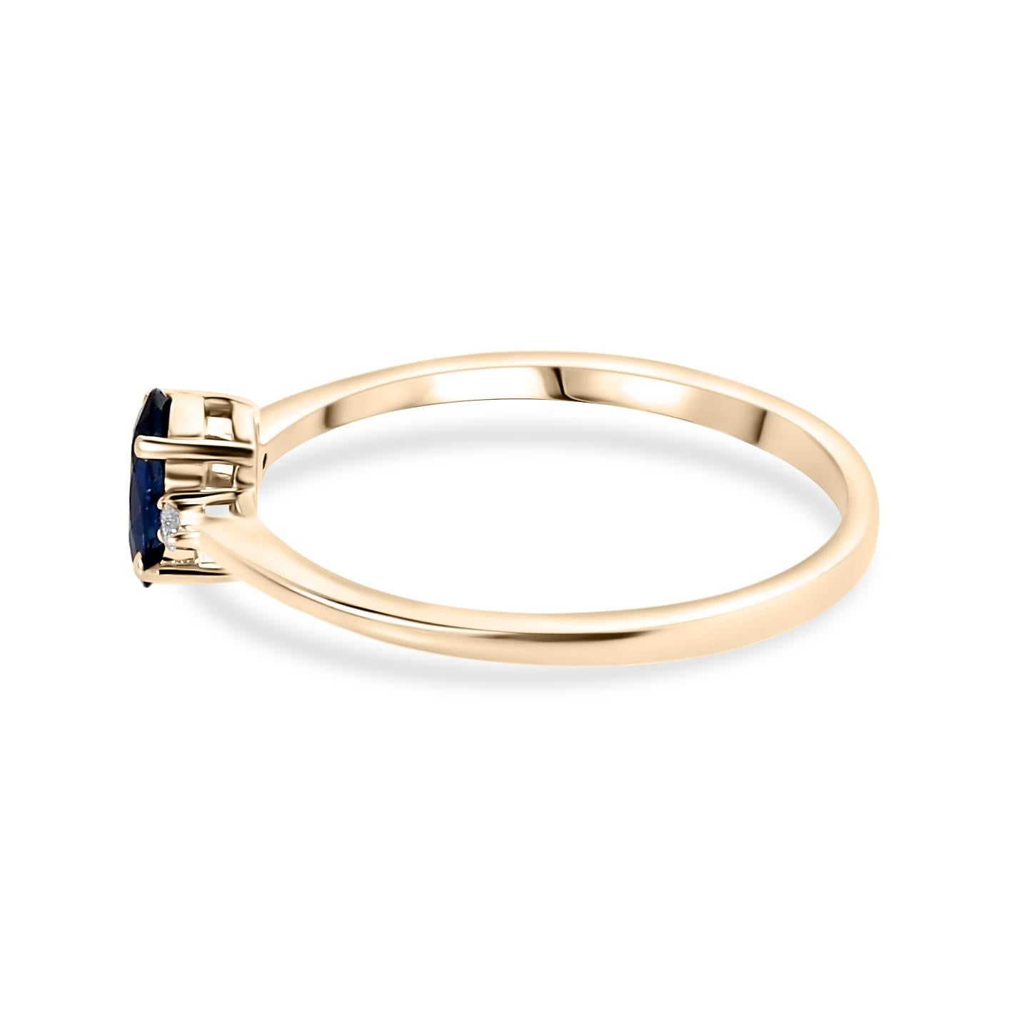 For Sale:  Dainty Blue Sapphire Diamond Ring for Her Made in 14k Solid Yellow Gold 5