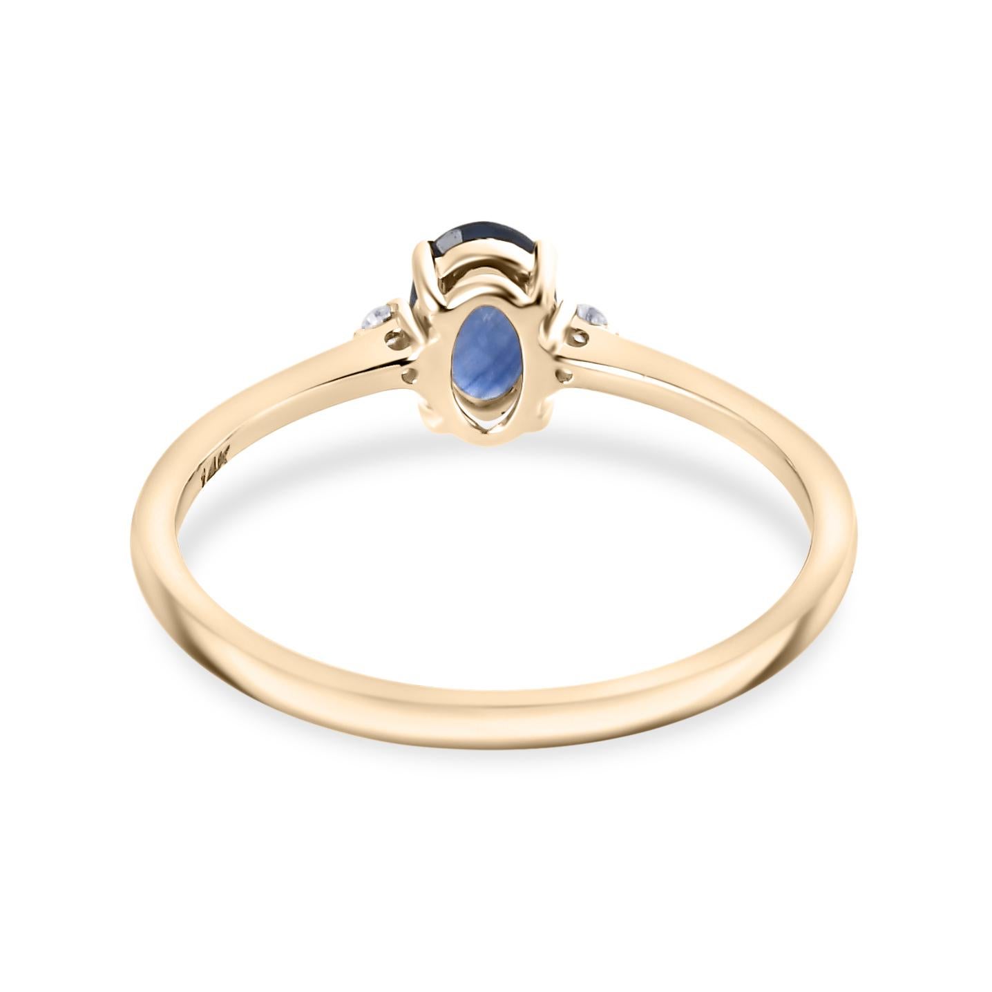 For Sale:  Dainty Blue Sapphire Diamond Ring for Her Made in 14k Solid Yellow Gold 7