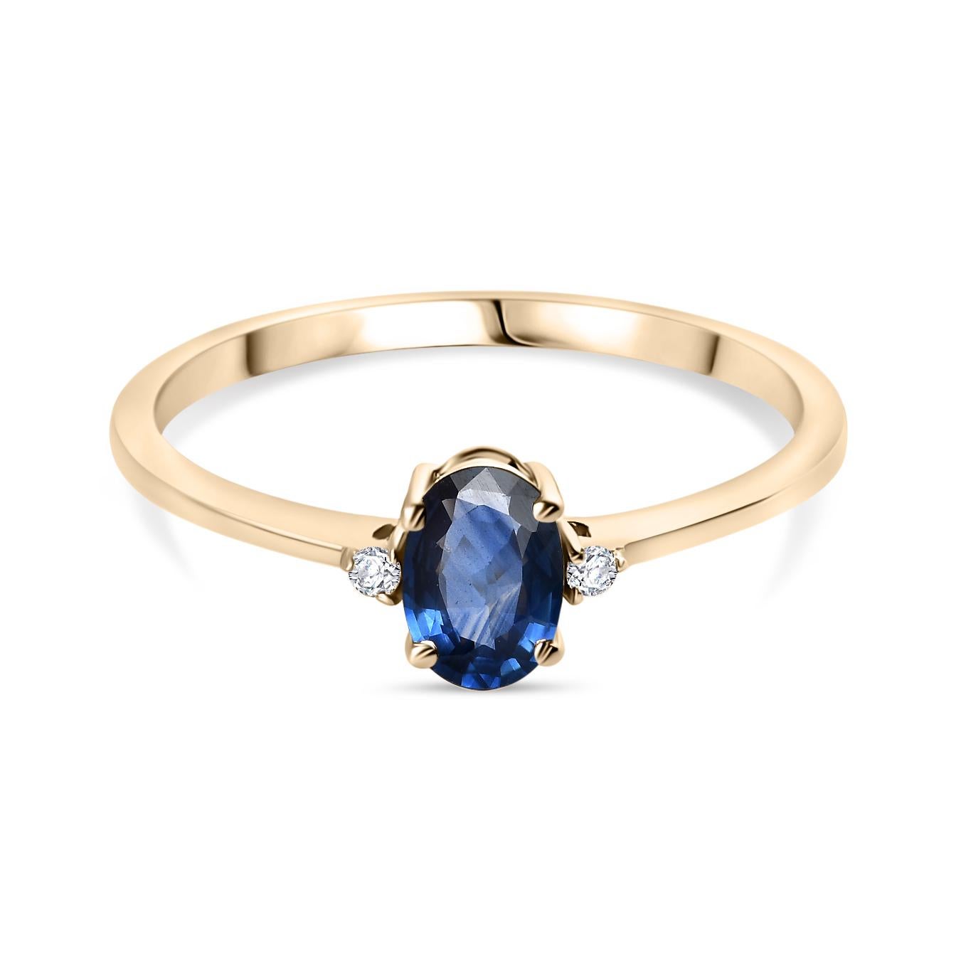 For Sale:  Dainty Blue Sapphire Diamond Ring for Her Made in 14k Solid Yellow Gold 9