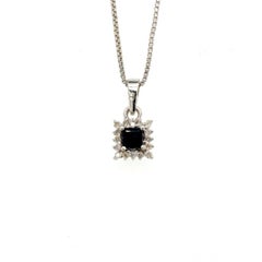 Dainty Blue Sapphire Halo Diamond Pendant Necklace in Sterling Silver for Gifts