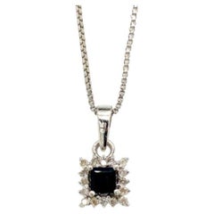 Dainty Blue Sapphire Halo Diamond Pendant Necklace in Sterling Silver Mom Gift