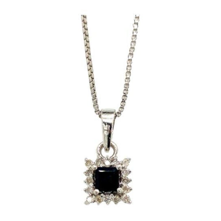 Dainty Blue Sapphire Halo Diamond Pendant Necklace in Sterling Silver Mom Gift