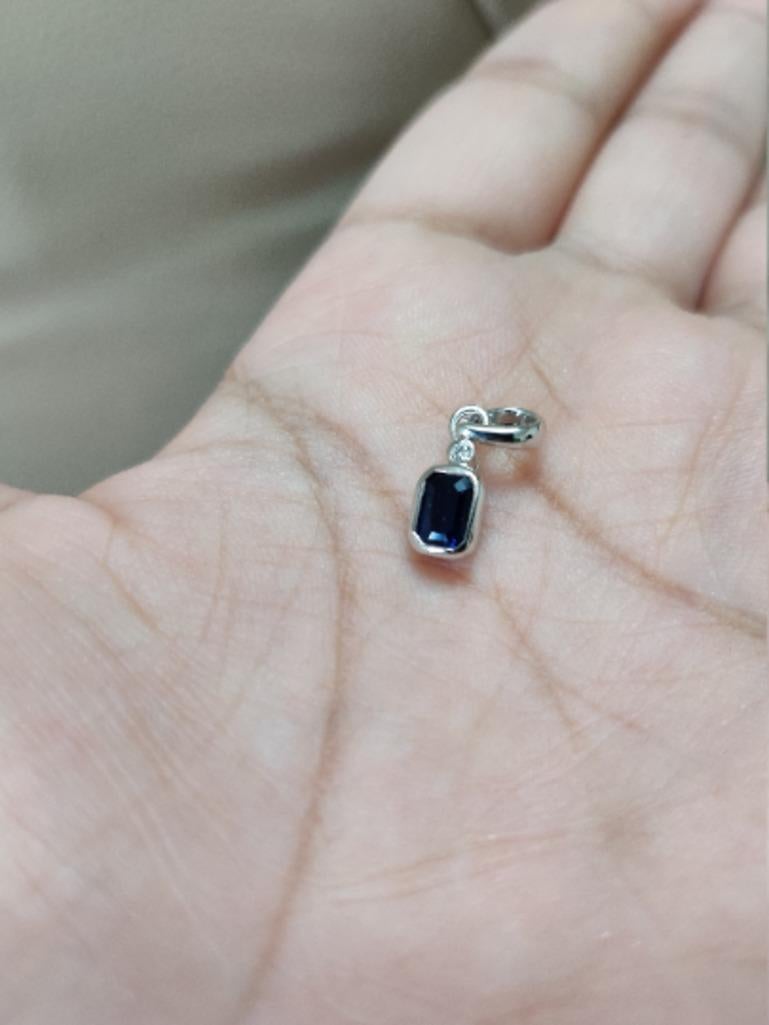 Women's Dainty Blue Sapphire Pendant with Diamond for Mom Gift in Sterling Silver For Sale