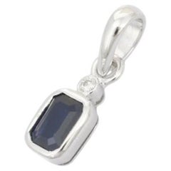 Dainty Blue Sapphire Pendant with Diamond for Her in Sterling Silver