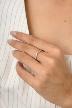 Dainty Blue Topaz Chevron Stackable V Shape Ring in 14k Yellow Gold for Her
