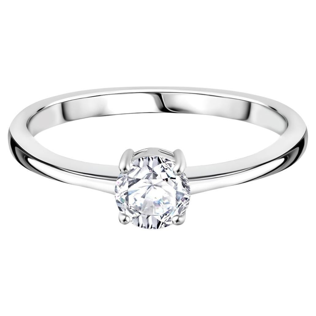 Anillo de compromiso solitario con diamante redondo brillante para ella en oro blanco de 14k