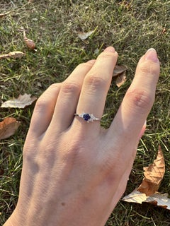 Dainty Ceylon Sapphire Ring w Earth Mined Diamonds in Solid 14K Gold  RD 4mm