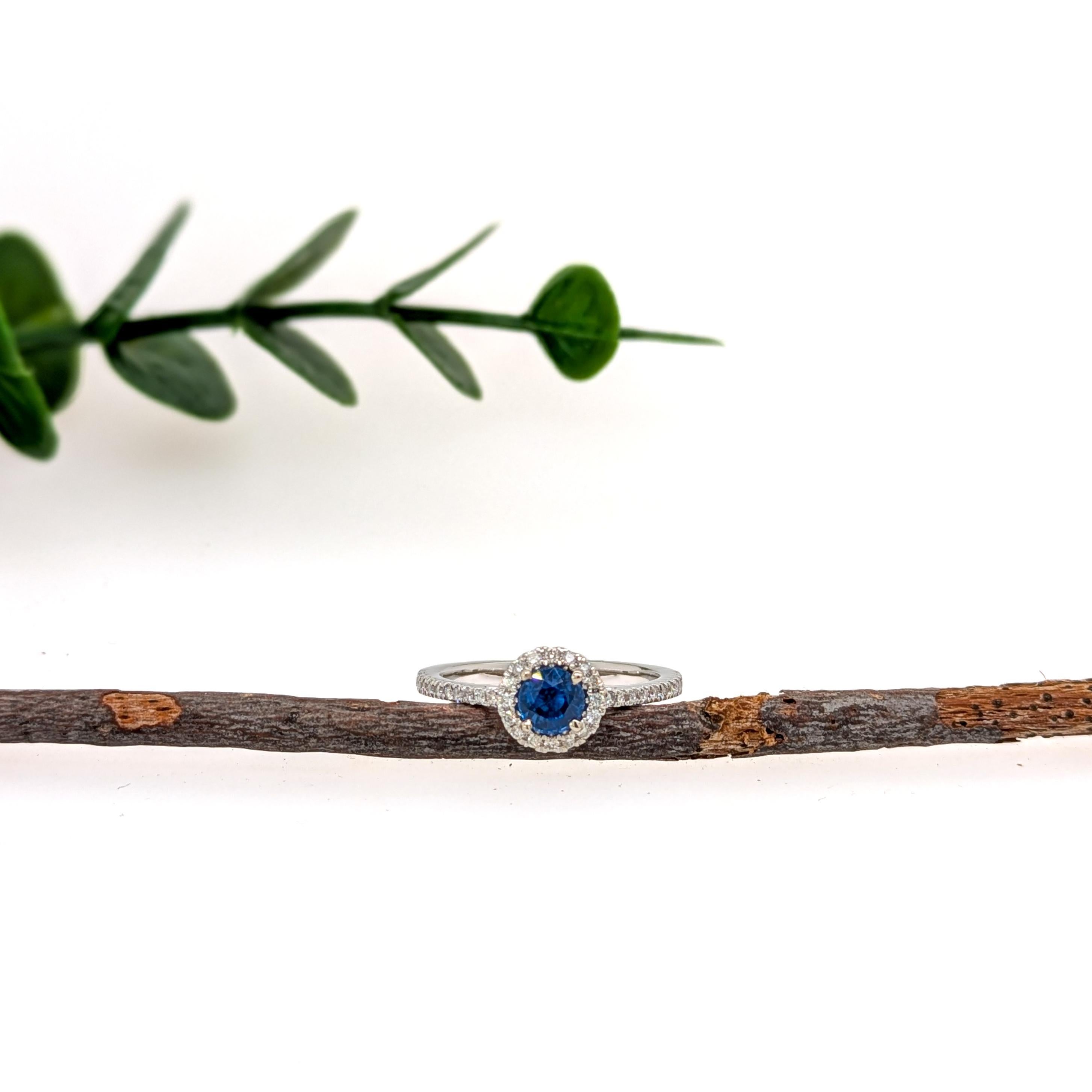 Art Deco Dainty Ceylon Sapphire Ring w Natural Diamond Accents in 14K Gold  RD 4.5mm For Sale