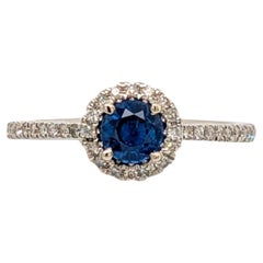 Dainty Ceylon Sapphire Ring w Natural Diamond Accents in 14K Gold  RD 4.5mm
