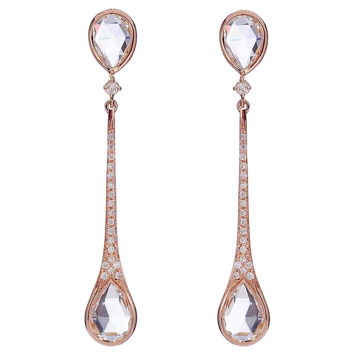 Dainty Chandelier Earrings with Diamonds & Rock Crystal Drops For Sale