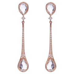 Boucles d'oreilles chandelier avec diamants et gouttes de cristal de roche