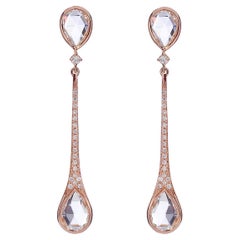Orecchini Chandelier con Diamanti e Gocce di Cristallo di Rocca