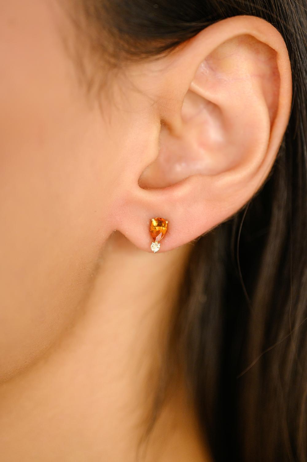 Poire Citrine Diamant Boucle d'Oreille Bague Pendentif en Or Jaune 18k Cadeau en vente 4