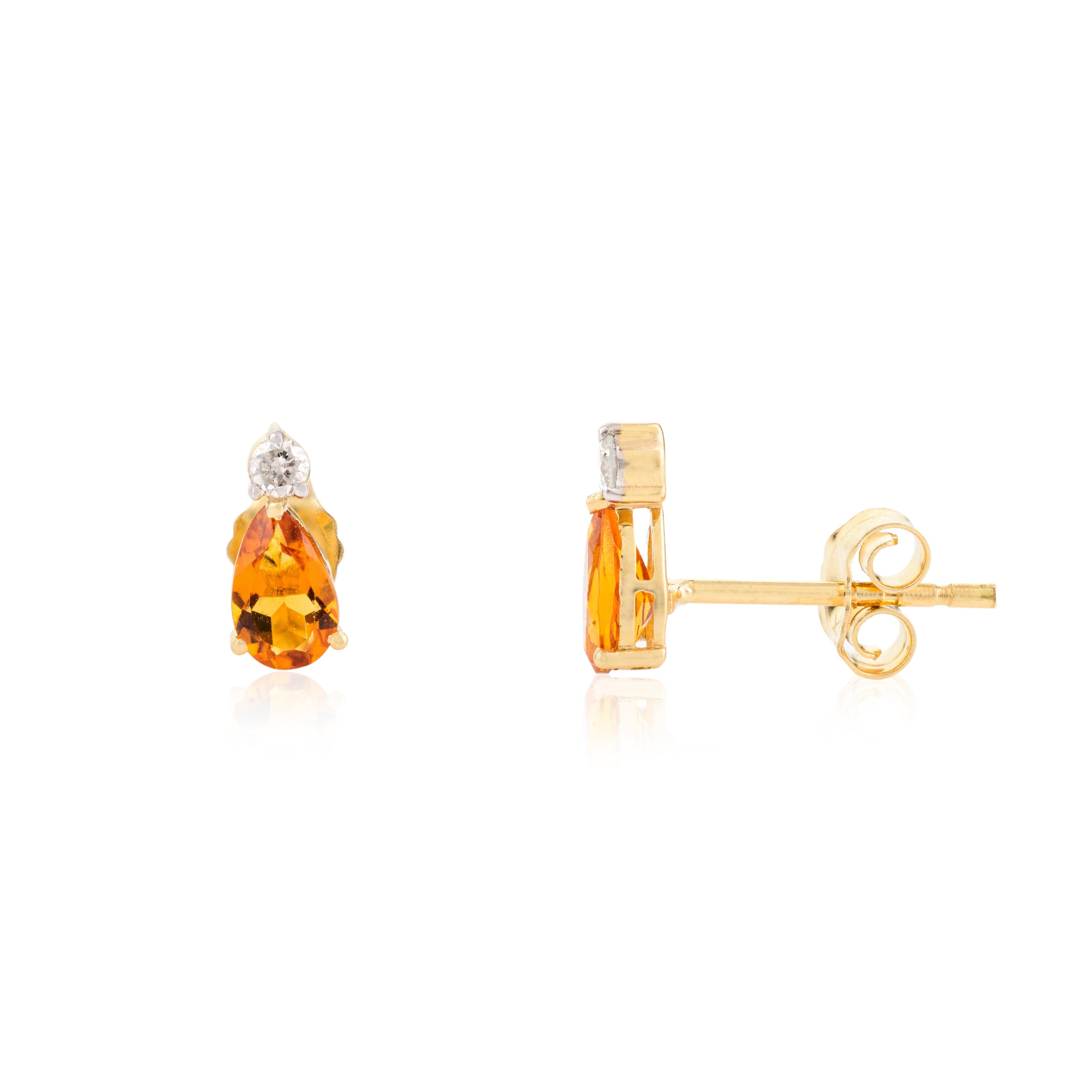 Poire Citrine Diamant Boucle d'Oreille Bague Pendentif en Or Jaune 18k Cadeau en vente 5