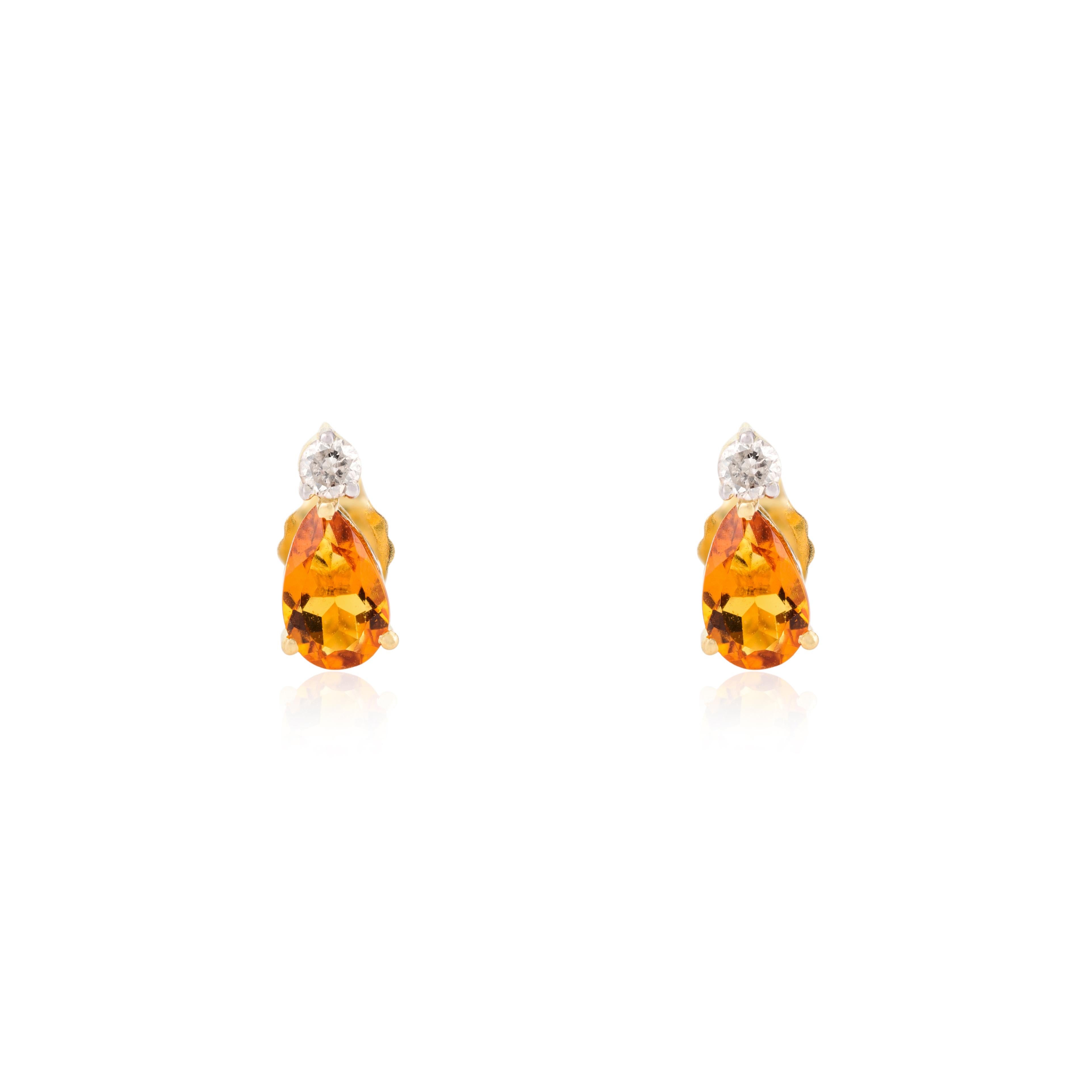 Poire Citrine Diamant Boucle d'Oreille Bague Pendentif en Or Jaune 18k Cadeau en vente 6