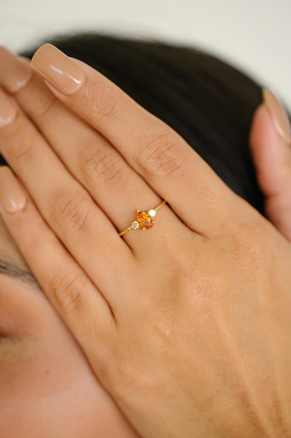 Poire Citrine Diamant Boucle d'Oreille Bague Pendentif en Or Jaune 18k Cadeau en vente 9