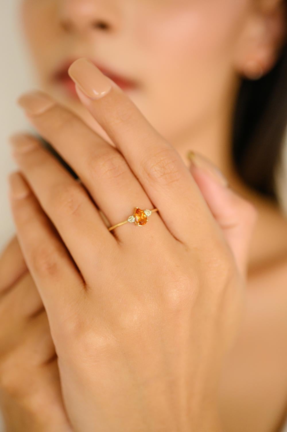 Poire Citrine Diamant Boucle d'Oreille Bague Pendentif en Or Jaune 18k Cadeau en vente 11