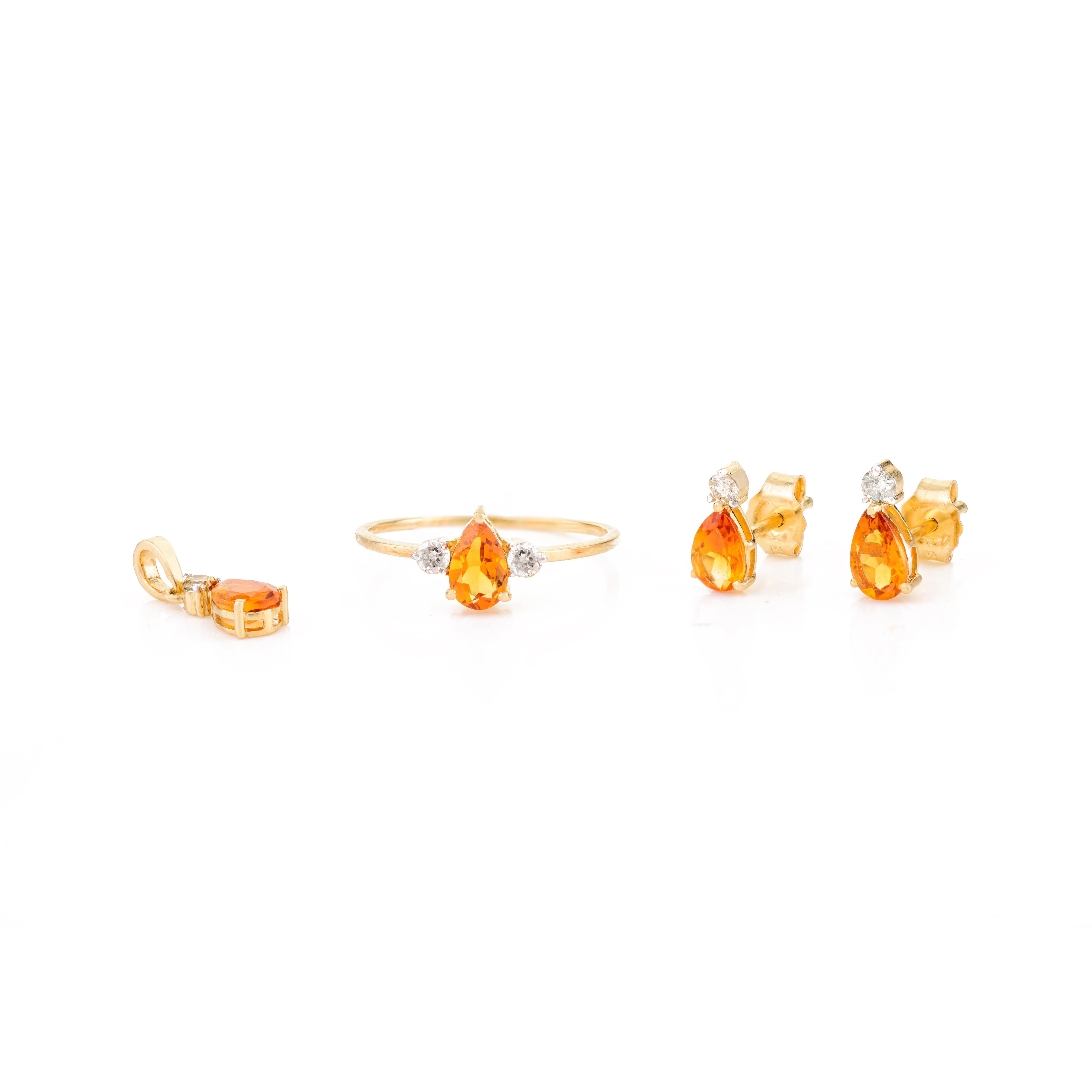 Moderne Poire Citrine Diamant Boucle d'Oreille Bague Pendentif en Or Jaune 18k Cadeau en vente