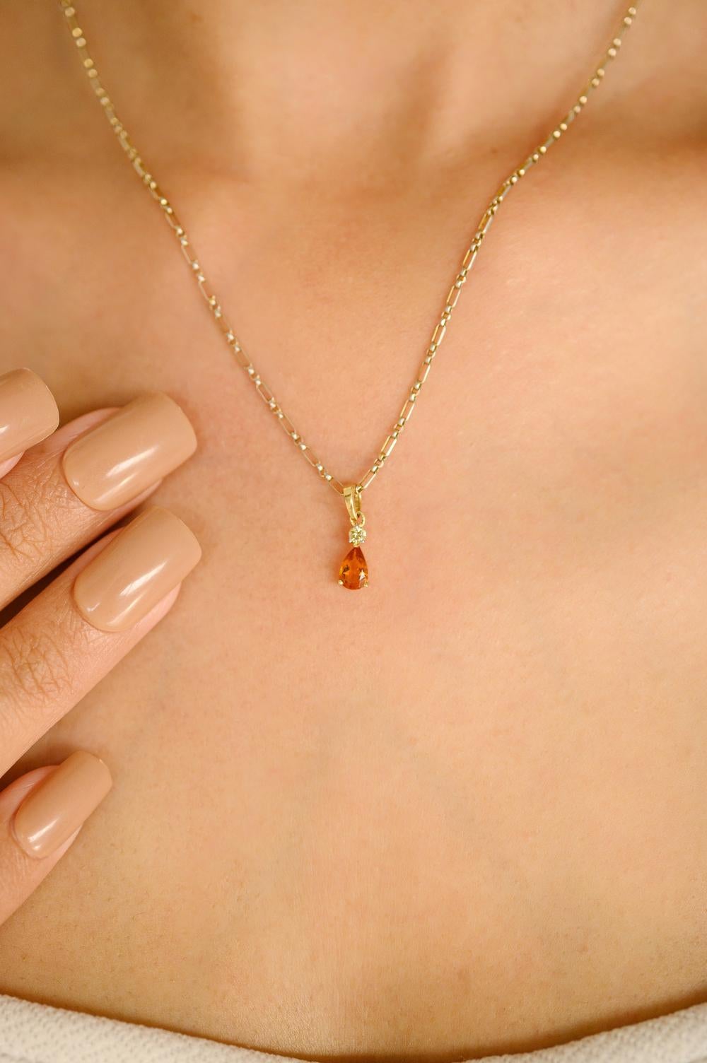 Taille poire Poire Citrine Diamant Boucle d'Oreille Bague Pendentif en Or Jaune 18k Cadeau en vente
