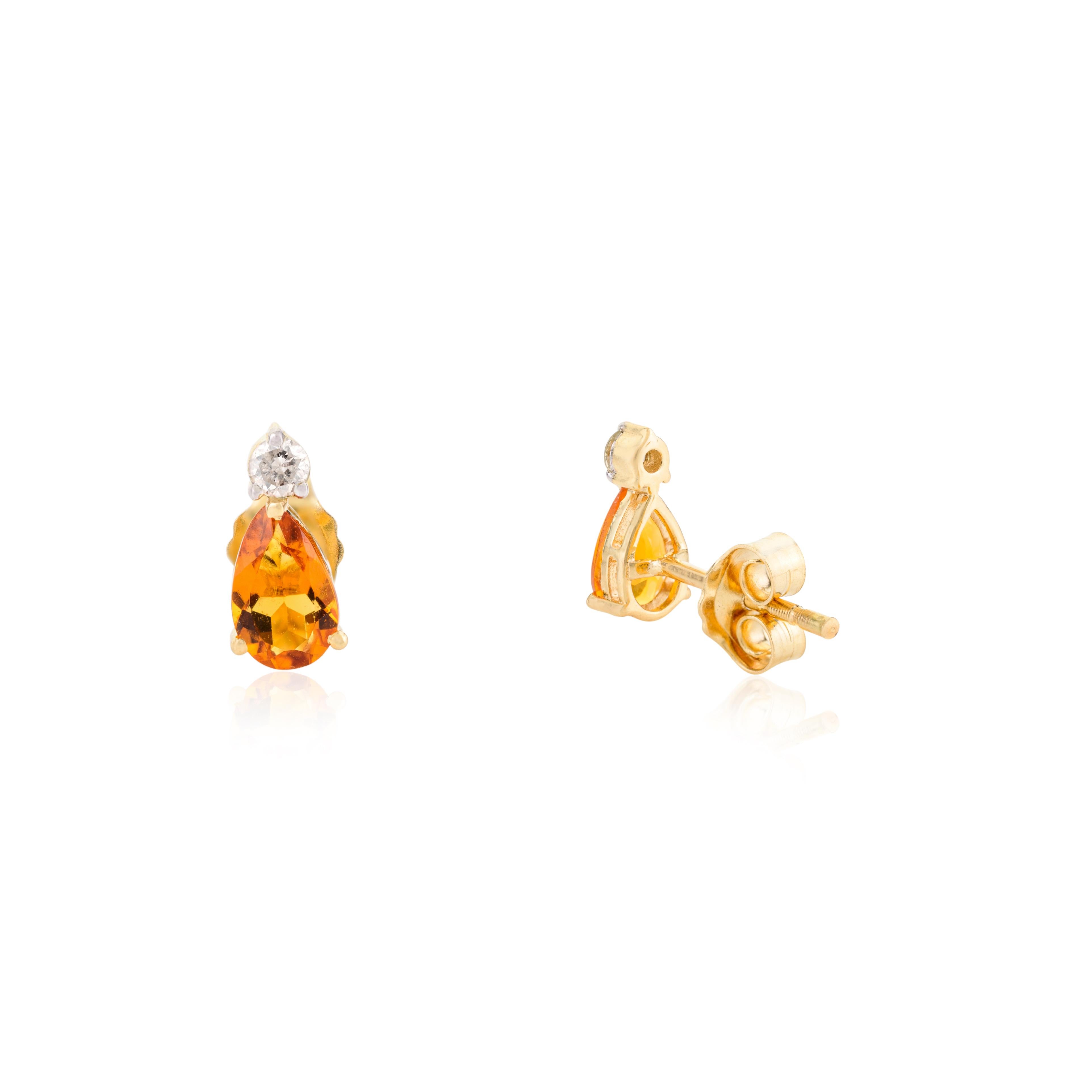 Poire Citrine Diamant Boucle d'Oreille Bague Pendentif en Or Jaune 18k Cadeau en vente 3