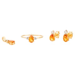 Citrino pera Diamante Pendiente Anillo Anillo Colgante en Oro Amarillo Macizo de 18k Regalo