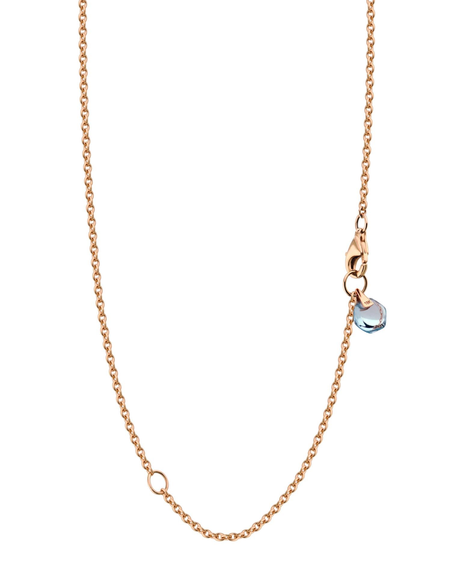 Dainty Contemporary 18 Karat Gold Chain with Natural Blue Topaz Charm Hexagon In New Condition In Valencia, CA