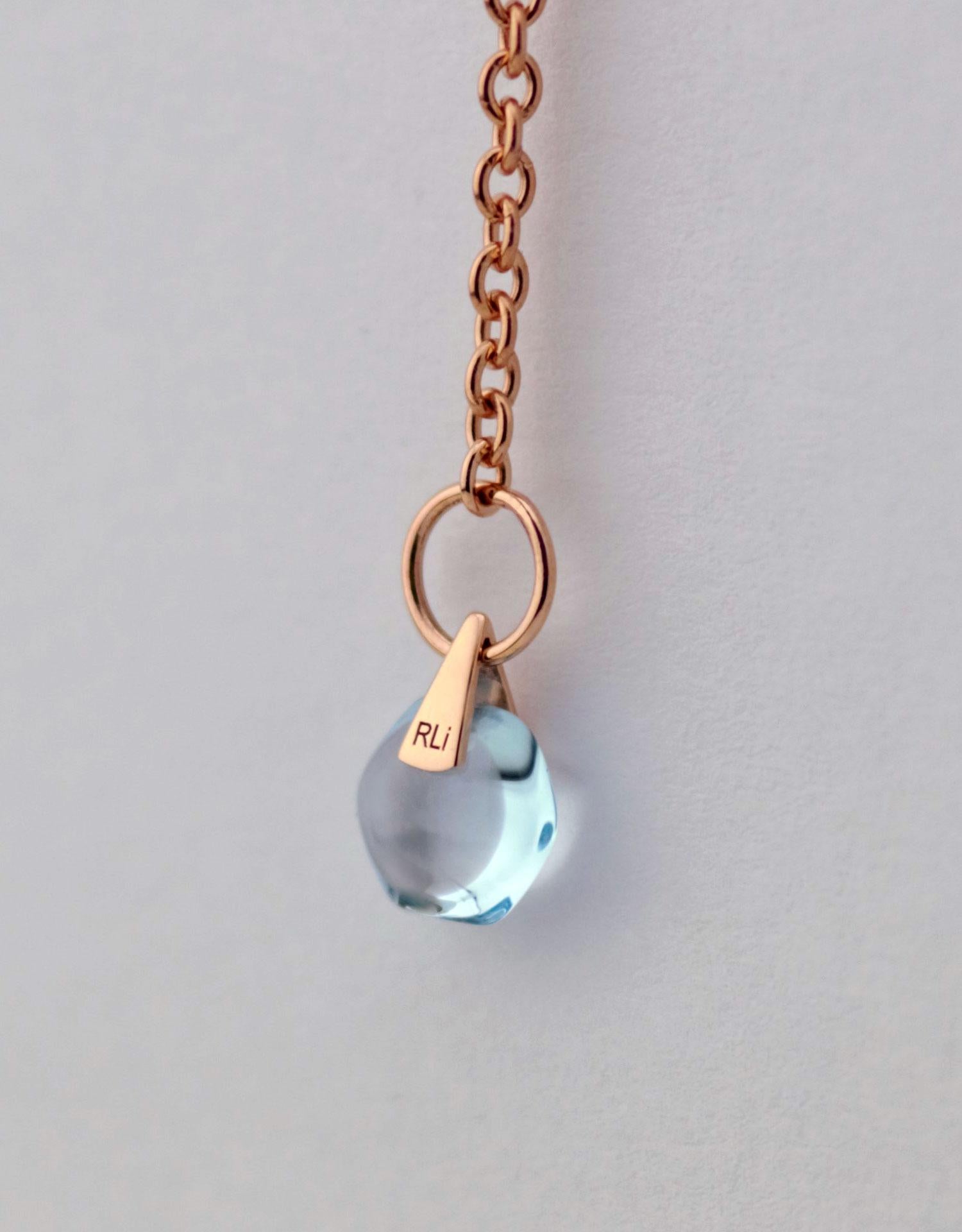 Women's or Men's Dainty Contemporary 18 Karat Gold Chain with Natural Blue Topaz Charm Hexagon