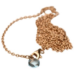 Dainty Contemporary 18 Karat Gold Chain with Natural Blue Topaz Charm Hexagon